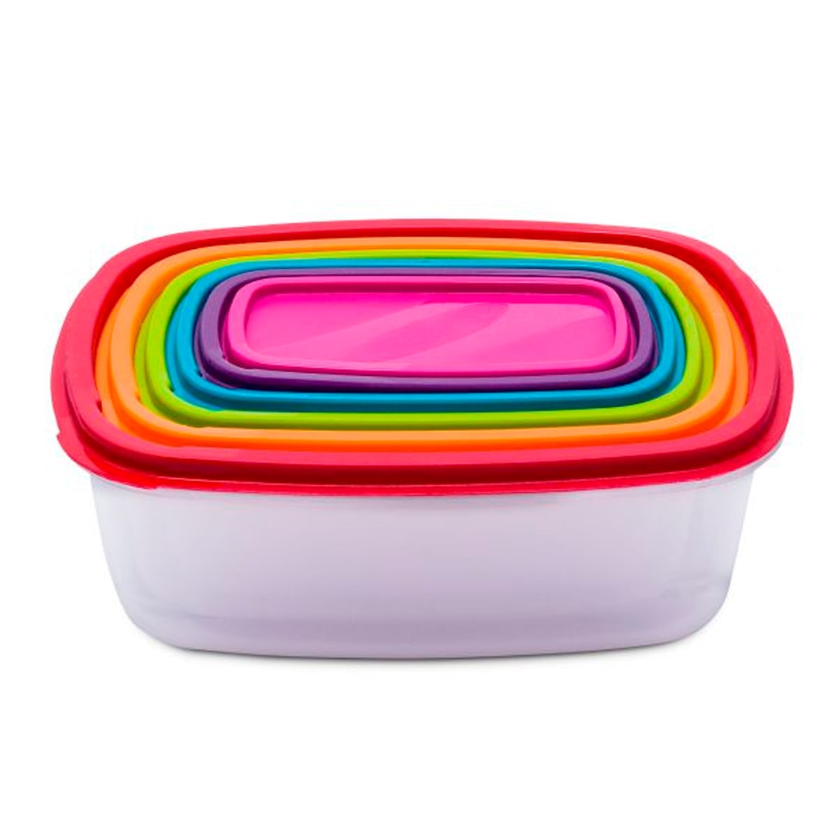 FIVE - Set di 6 contenitori Tupperware rettangolari impilabili con coperchio multicolore