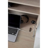 thumbnail of Escritorio 630 modelo BRISTOL en melamina Nogal con puerta abatible y patas de haya Verde, de HERDASA.