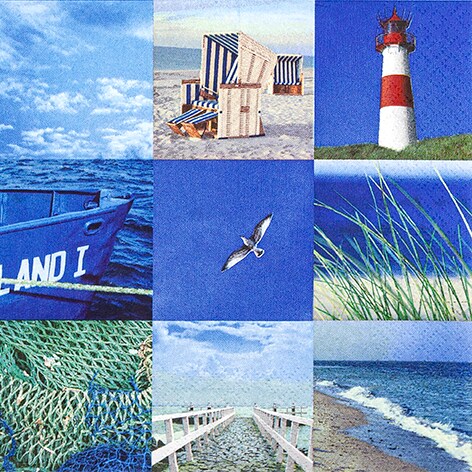 Home Fashion, Maritime Collage, Lunch-Servietten aufgefaltetes Maß 33 cm x 33 cm, im Viertelfalz, 20 Stück pro Pack, 12 Pack pro Karton