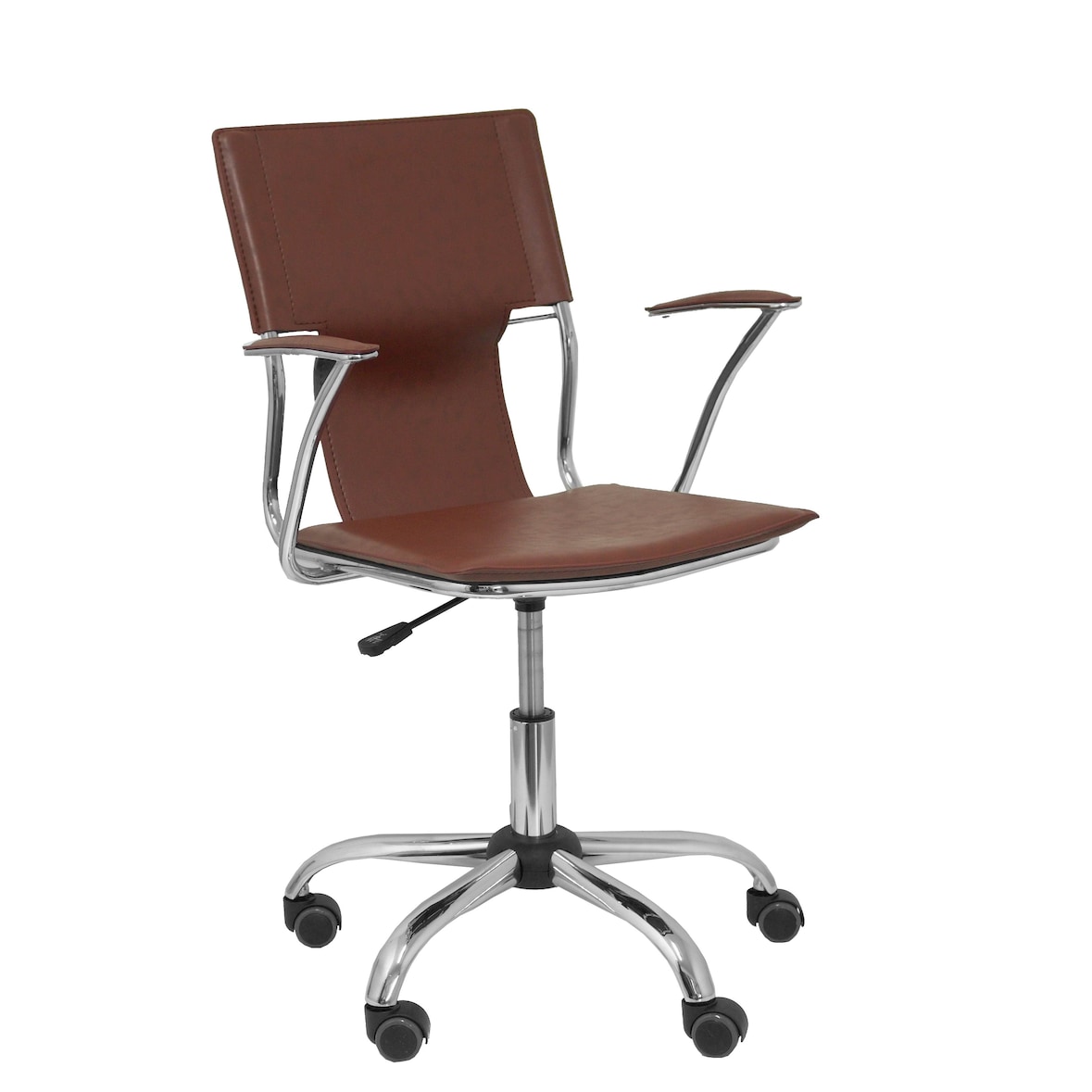 Bogarra Silla  con brazos fijos, y giratoria 360º similpiel color marrón envejecido.