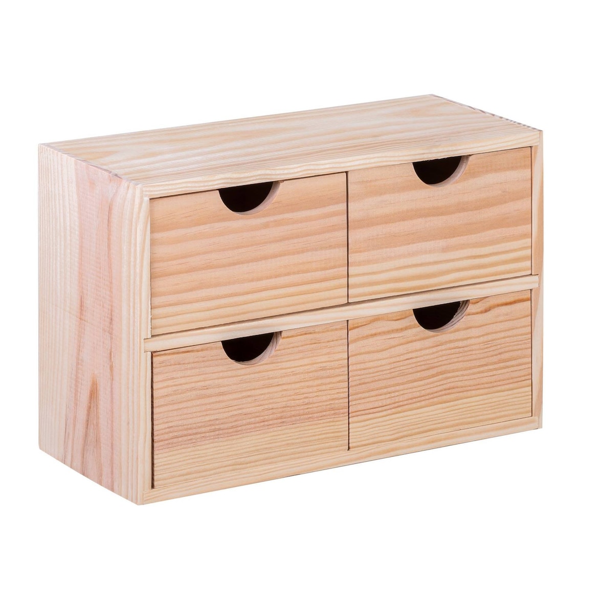 WellHome - Bloco de 4 gavetas em madeira de pinho, cor natural, 32 x 14 x 21,5 cm