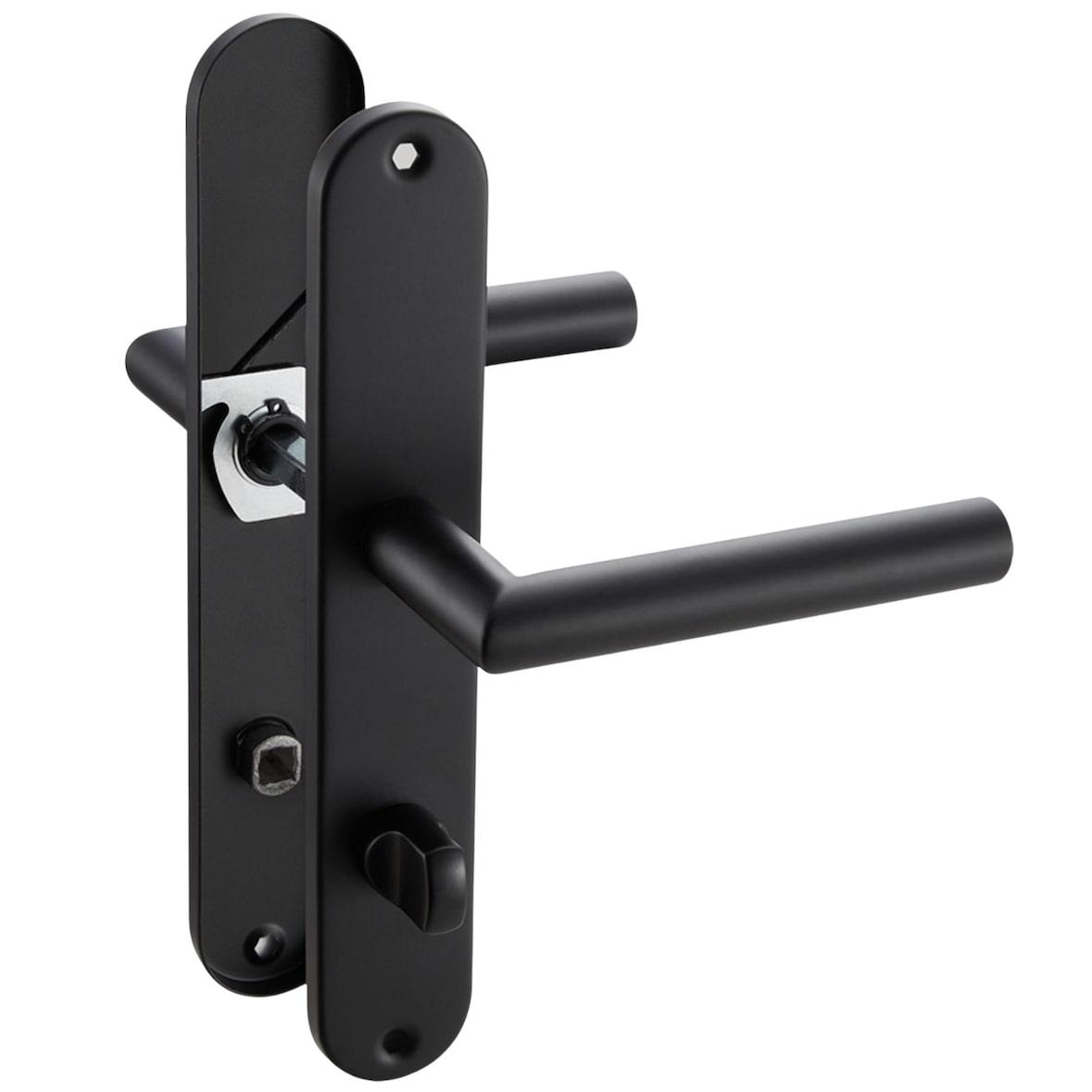 Langschild Drückergarnitur Edelstahl gebürstet EMILIA SCHWARZ WC - Badezimmer Türbeschlag