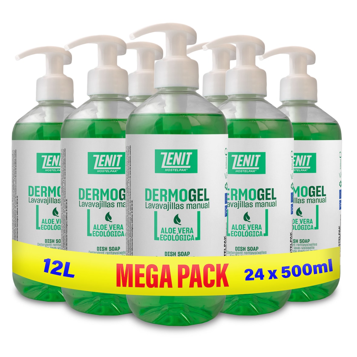 24 x 500ml - Lavavajillas líquido a mano DermoGel - Poder antigrasa - Lavavajillas manual profesional