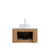 thumbnail of Hängender Badezimmer-Waschtisch 49×61×48 cm mit Keramik-Waschbecken und Carrara-weißer Arbeitsplatte in Naturholz-Optik, Soft-Close-Schubladen