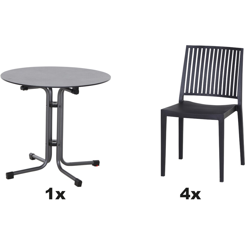 SIENA GARDEN Urban Lights Set 5teilig Lane Stuhl gastrotauglich anthrazit mit Tisch Sola Ø80