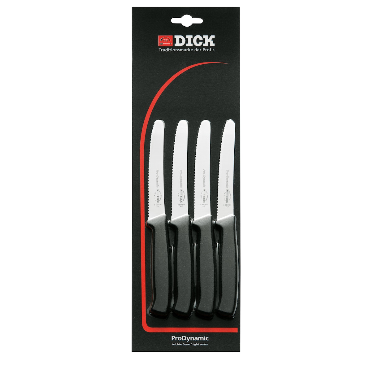 F. DICK Alzweckmesser-Set, 4x Brotzeitmesser ProDynamic (Klinge Messer 11 cm, Microverzahnung, Messerstahl rostfrei, 56 HRC) 85015112