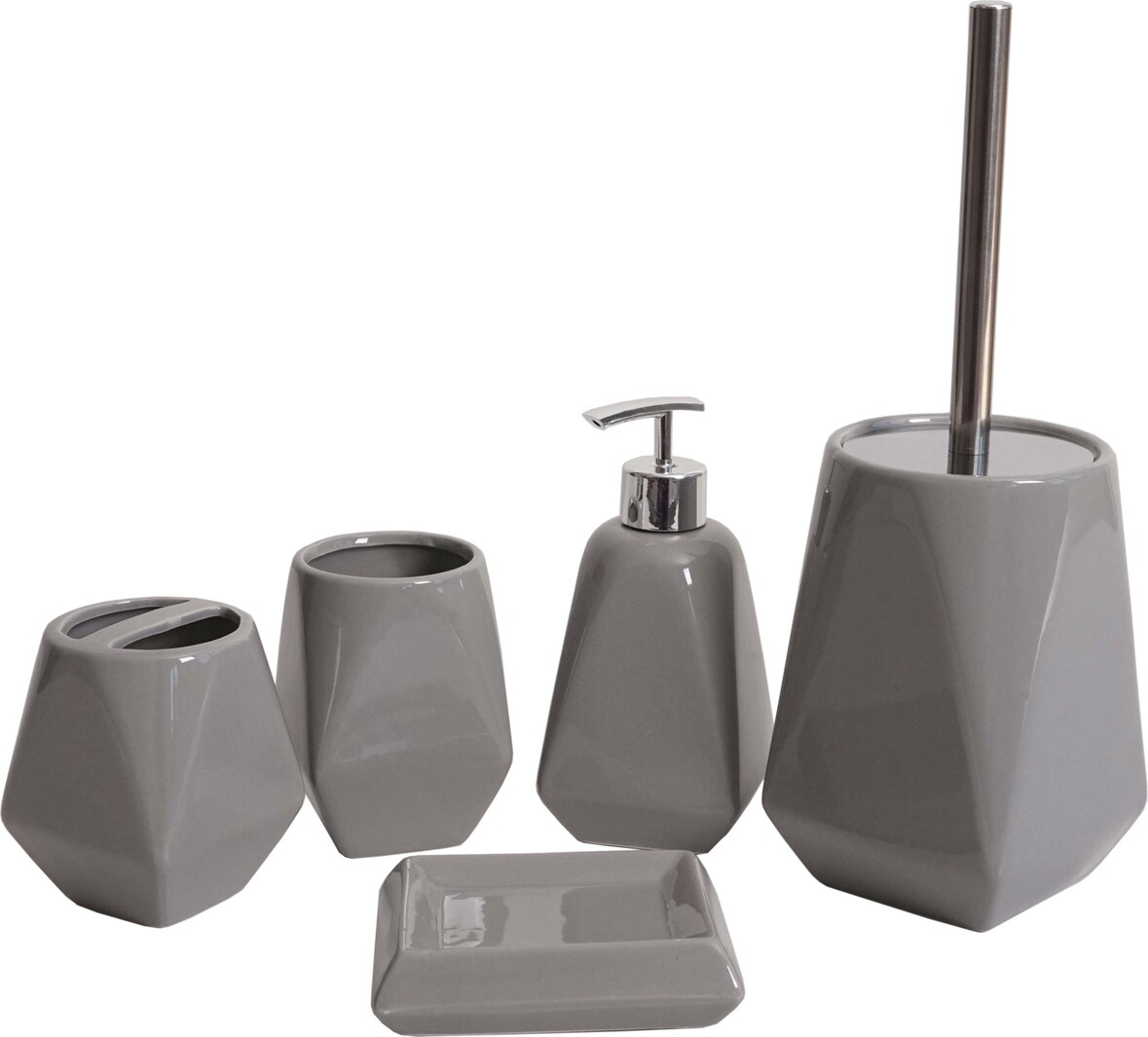 5-teiliges Badset HWC-C71, WC-Garnitur Badezimmerset Badaccessoires, Keramik ~ grau