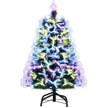 COSTWAY Mini árvore de Natal artificial de 95 cm com luzes, abeto com 93 pontas de ramos e estrela no topo