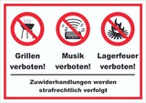 thumbnail of Schild Grillen Musik Zelten verboten A2 Rückseite selbstklebend