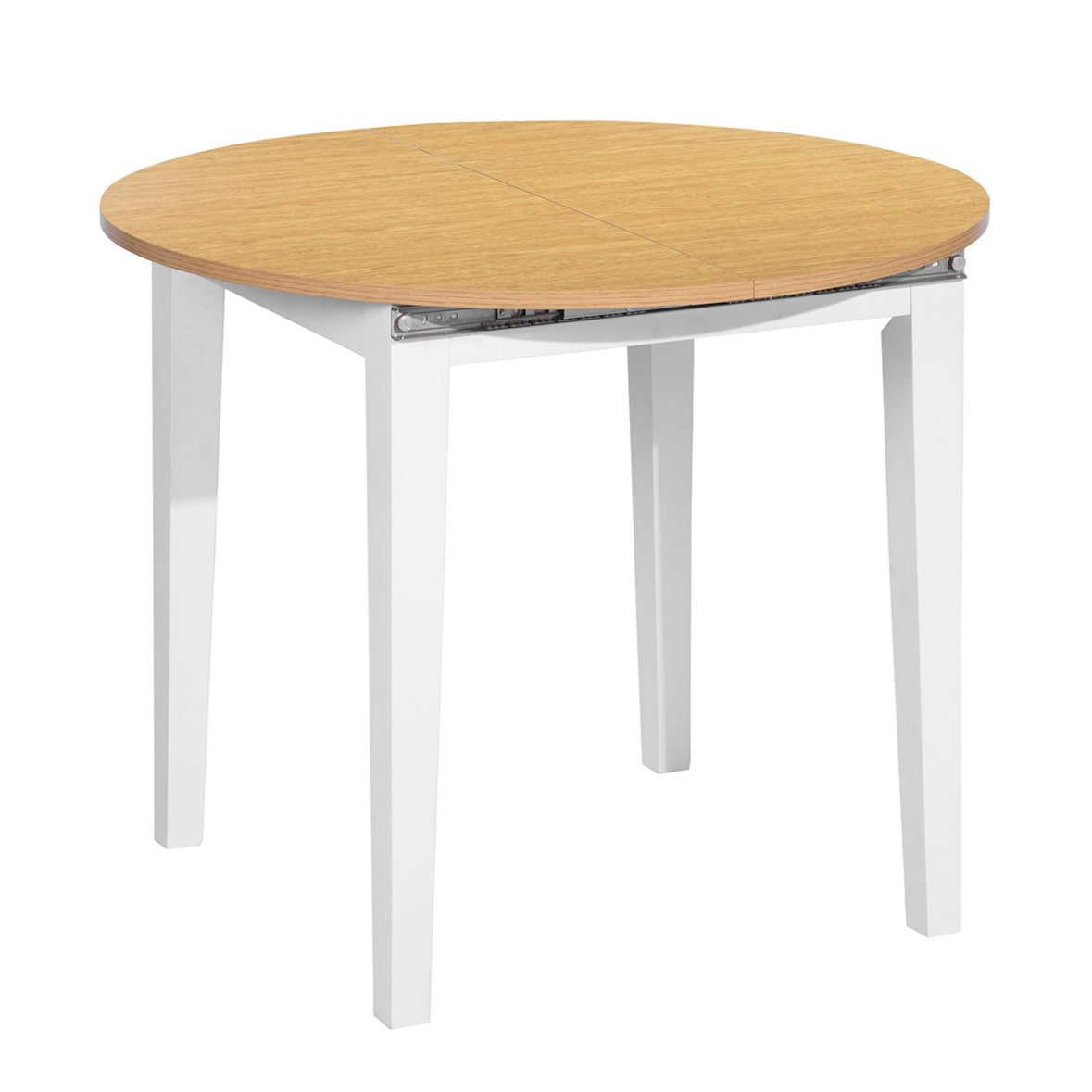 WellHome - Ronde uitschuifbare tafel van wit beukenhout, 90-120 cm