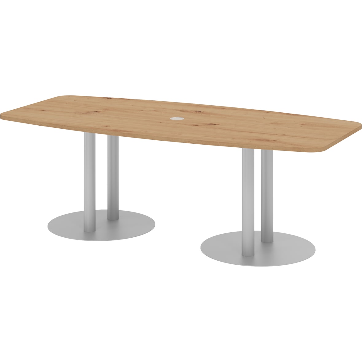 bümö Konferenztisch oval 220x103 cm großer Besprechungstisch in Asteiche, Besprechungstisch mit Säulen in Silber, Meetingtisch für 8 Personen,