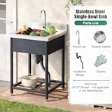thumbnail of Merax évier extérieur inox 60 × 60 cm, cuisine d’extérieur sur pied pour jardin, camping et restauration, avec robinet, argent/noir