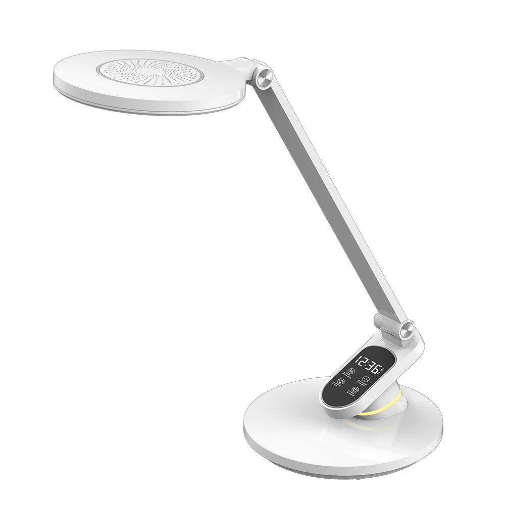 Flexo Hamlet Blanco Led Dimable Tactil Con Reloj Y Alarma