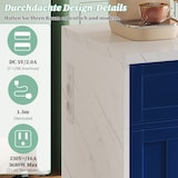 thumbnail of Kücheninsel 120x60x91 cm Blau mit Bartheke, integrierten Steckdosen und USB Anschlüssen, 2 Schubladen, 3 Türen und Marmoroptik Arbeitsplatte