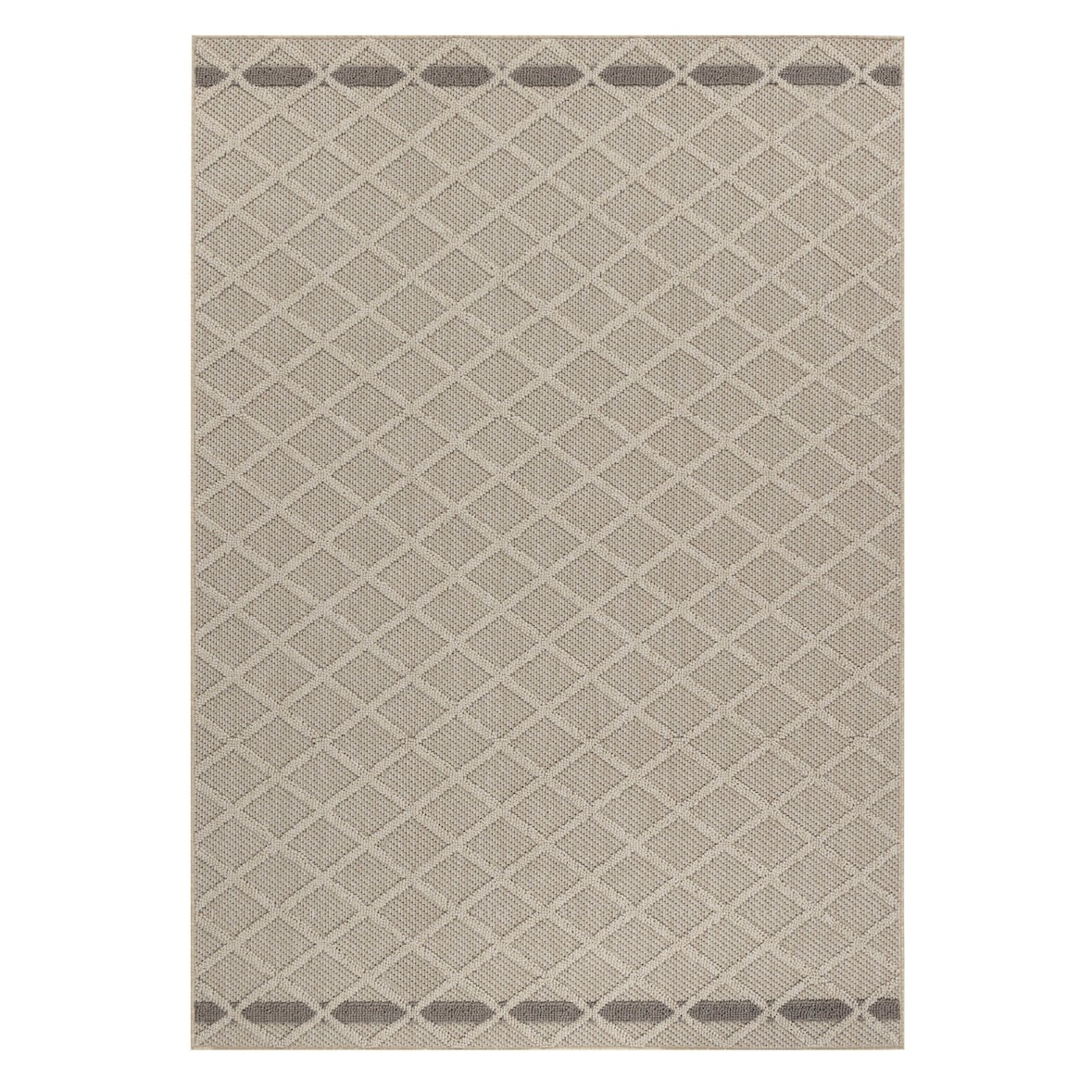 Teppich Outdoor Raute Wetterfest Waschbar Strapazierfähig Balkon Terrasse Küche OEKO-TEX Beige 80x150 cm – CORTINA von Kadima Design