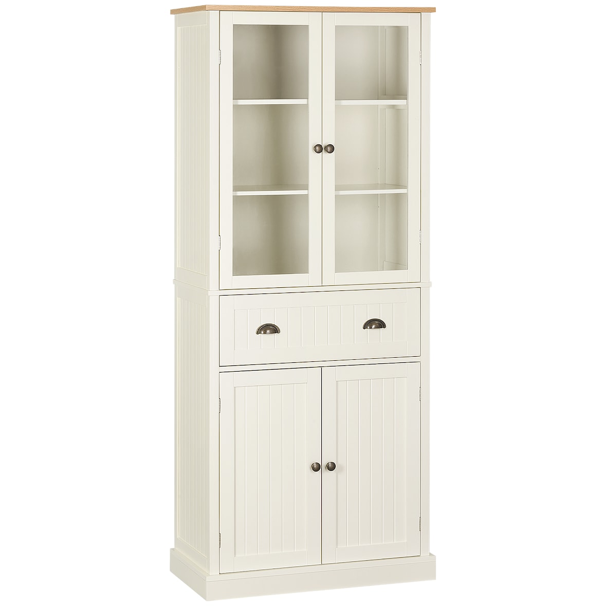 HOMCOM alacena de cocina aparador de comedor con 2 puertas de vidrio 1 cajón y baldas ajustables mueble auxiliar de cocina para salón 76x40x182,5 cm