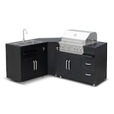 thumbnail of Cocina metálica exterior con 3 módulos, fregadero y barbacoa.