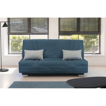 Canapé Clic-Clac 3 Places MILA - Tissu Coton Bleu Canard, 190x92 Cm | Style Contemporain, Convertible En Lit | Livraison RDV - 4