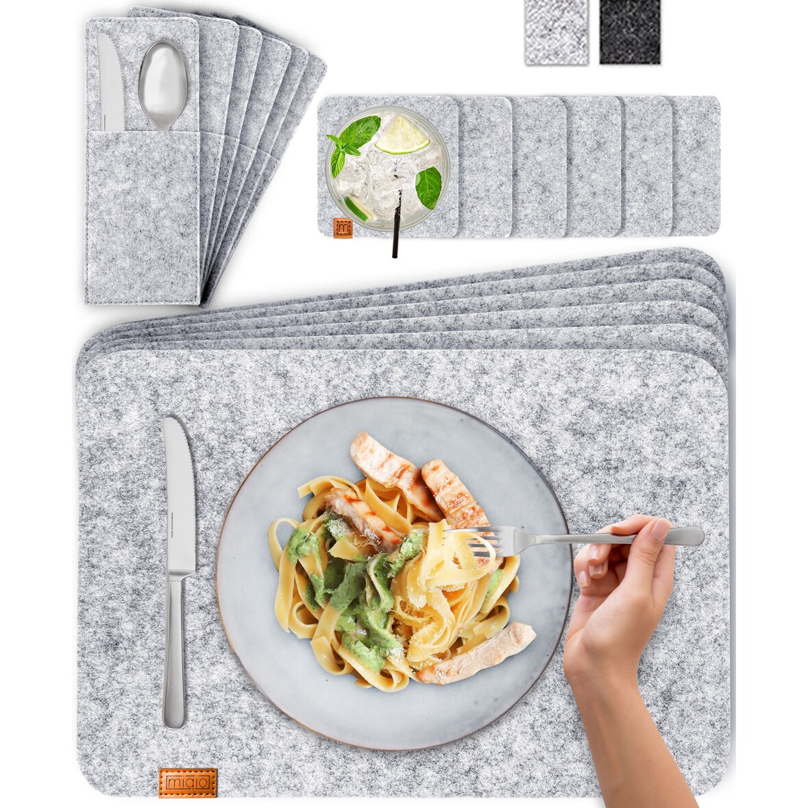 18 er Set Tischsets  6 Platzsets Bestecktaschen Glasuntersetzer