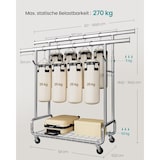 thumbnail of Schwerlast Kleiderständer auf Rollen bis 270 kg, mit Ablage und Haken, Garderobenständer, 2 ausziehbare Kleiderstangen, verstellbare Höhe, silbern