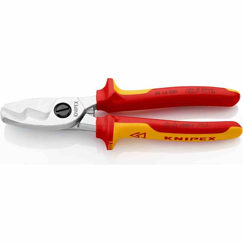KNIPEX Kabelschaar, mechanisch met één hand, Ø20mm, 70mm², L200mm, geïsoleerd, VDE getest