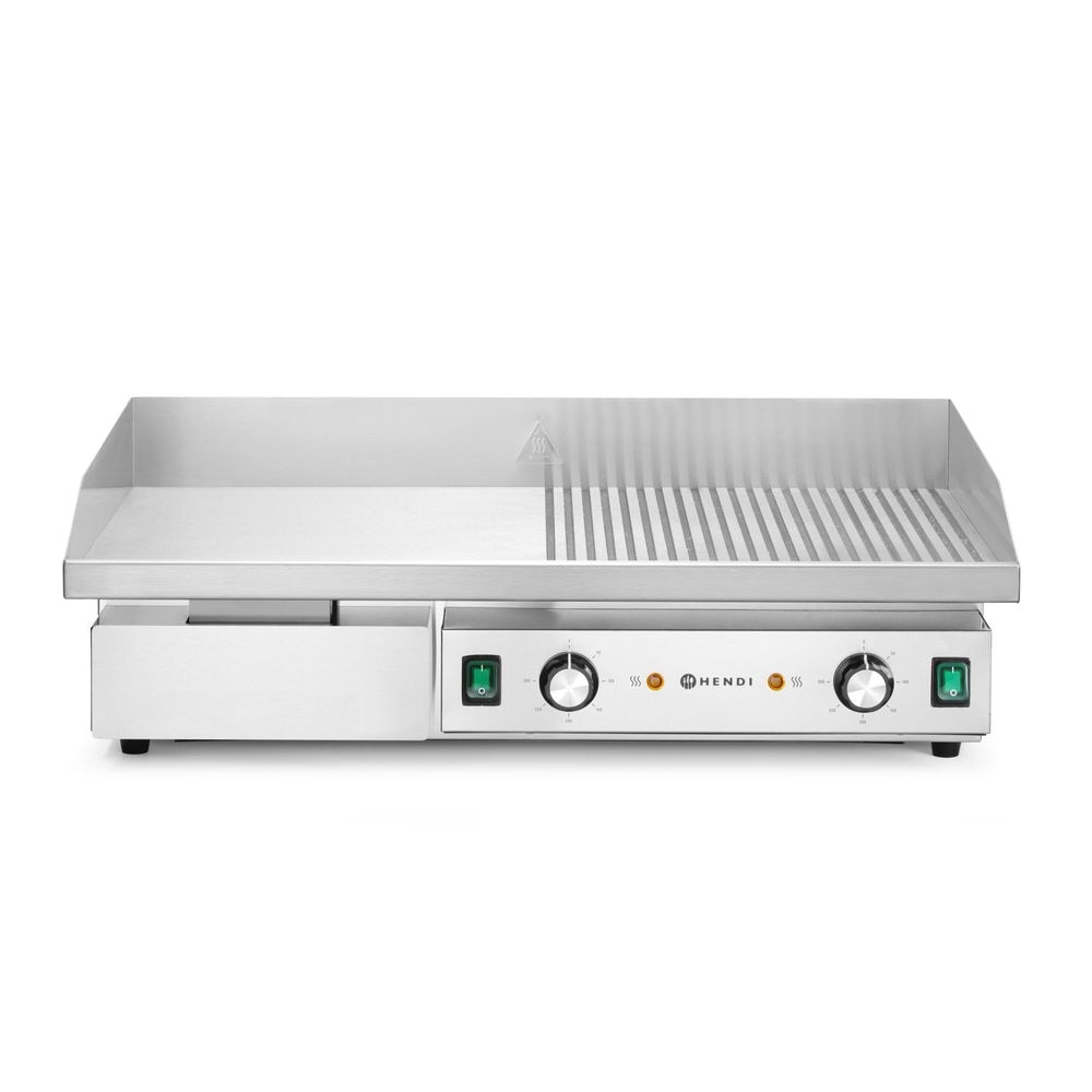 HENDI Bakplaat, half vlak, half geribbeld, Budget Line, 400V/4400W, 720x460x(H)241mm