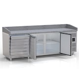 thumbnail of Pizzakühltisch - Pizzatisch mit 2 Türen und 7 Schubladen inkl. Glaskühlaufsatzvitrine für 1/3 GN Behälter - IDEAL graue Granitarbeitsplatte
