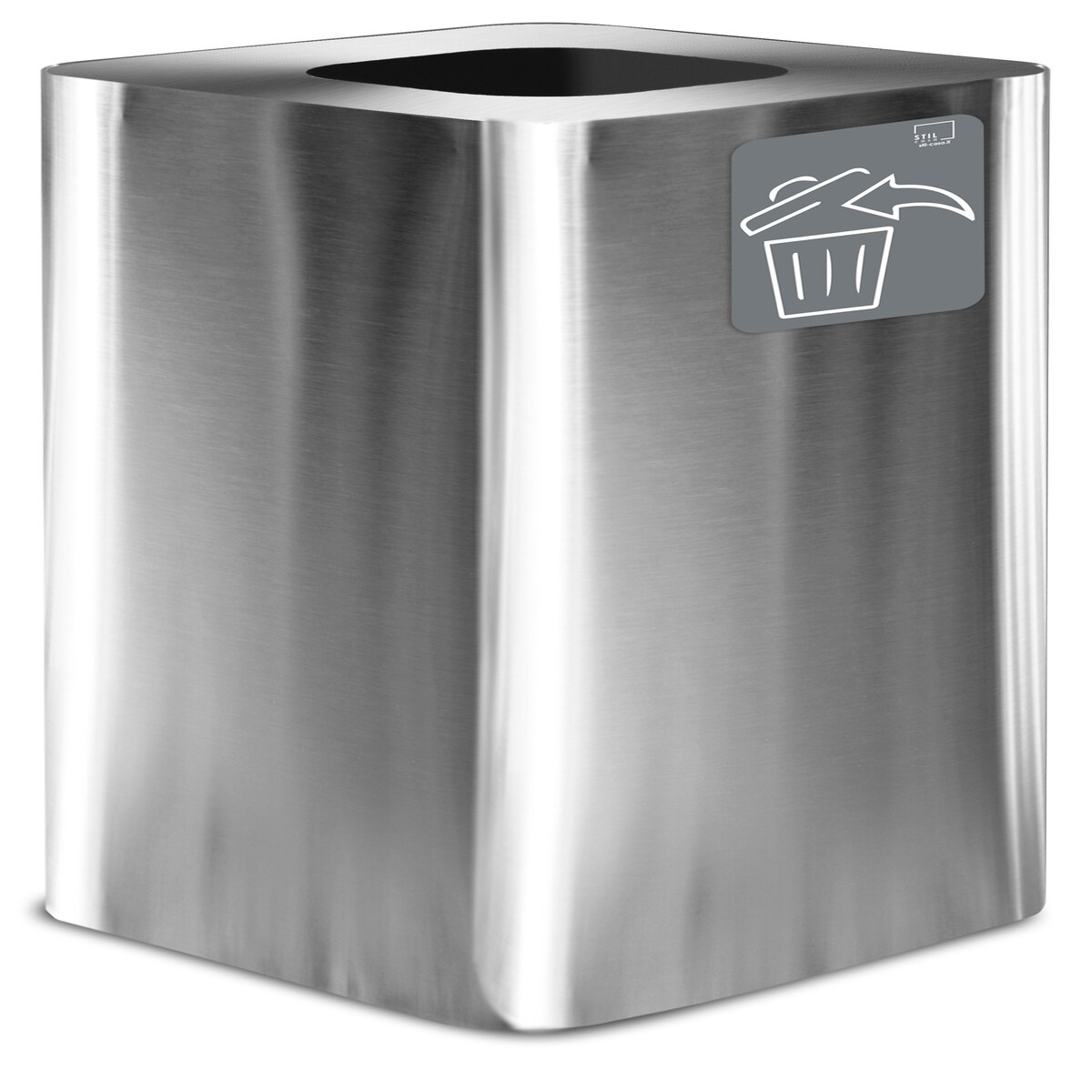 Stil Casa PURE Abfallbehälter, Edelstahl, 38x38xh. 80 cm, mit magnetischem Piktogramm, 100 Liter, satiniert.