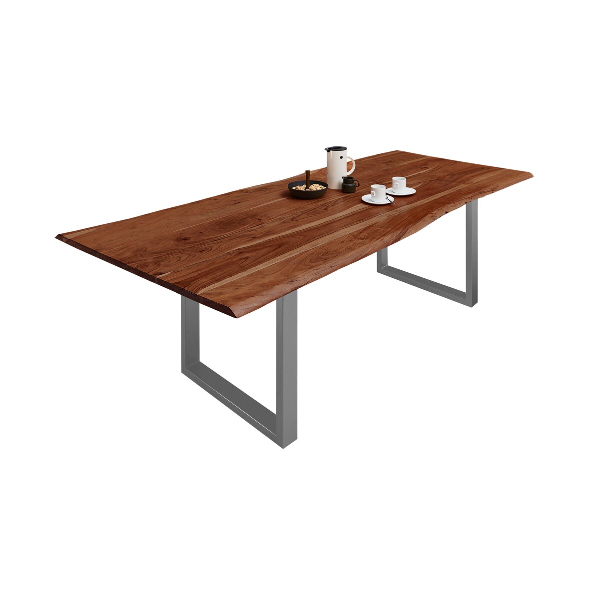 Esstisch Baumkante massiv Akazie nussbaum 260 x 100 silber MILO