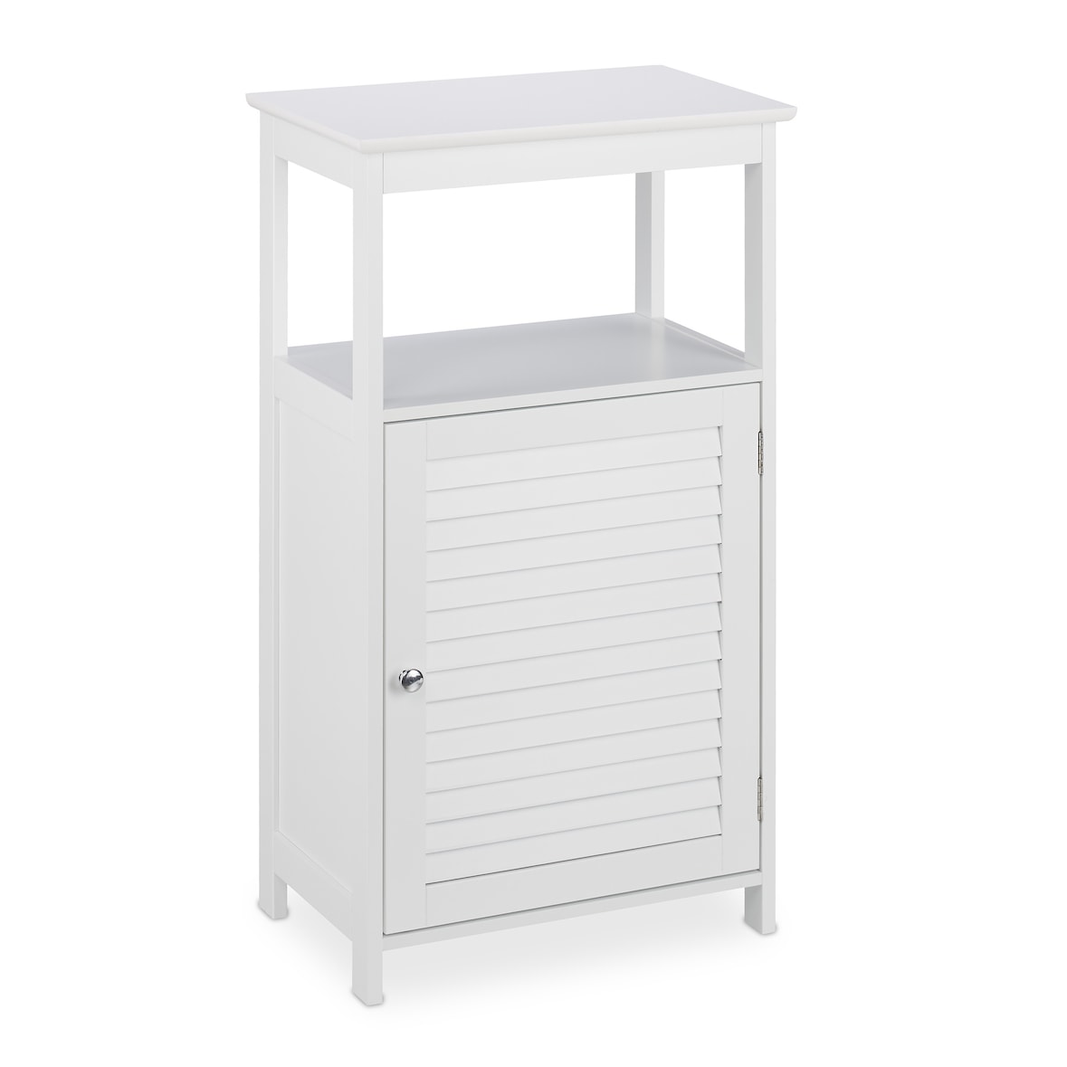 Relaxdays Badschrank, 3 Fächer, Lamellentür, HxBxT: 83 x 45 x 30 cm, schmal, Schränkchen für Bad, Küche und Flur, weiß