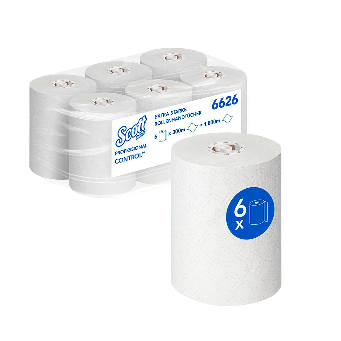 Scott Handtuchrolle Control Extra Strong 6626 300m weiß 6 Rl./Pack.