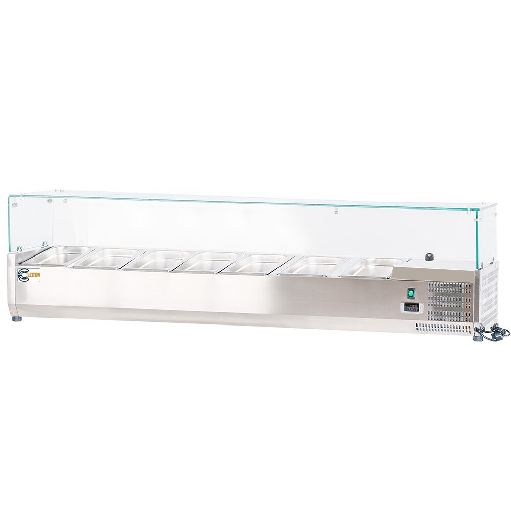Cleiton® Vitrina de Ingredientes Refrigerada 160x33x44 cm de Acero Inoxidable 8 Cubetas GN 1/4 | Nevera de Ingredientes con Termostato Digital Dixell
