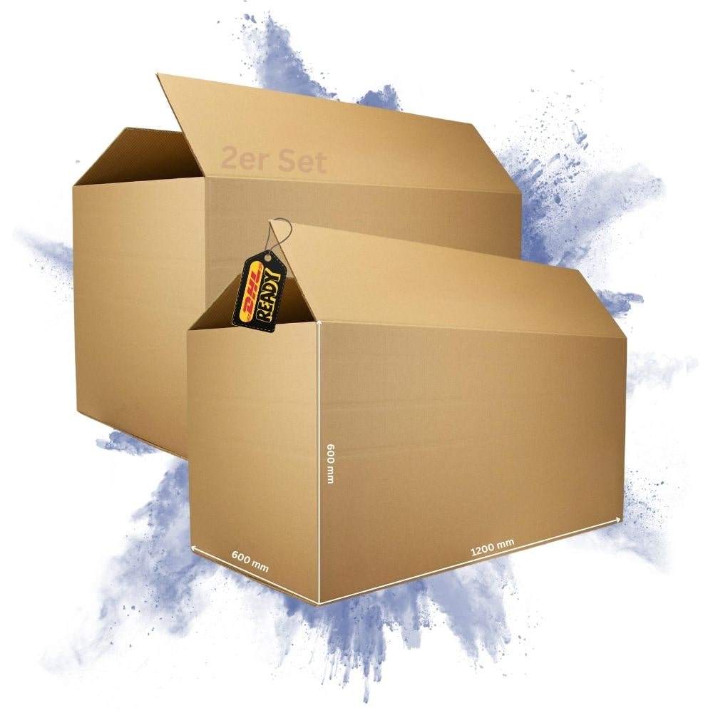 PROREGAL 2x Versandkarton 2-wellig | LxBxH 1200 x 600 x 600 mm | Mit Höhenriller & Belastbar bis 30 kg | Faltkarton Karton Paket für Versand mit DHL