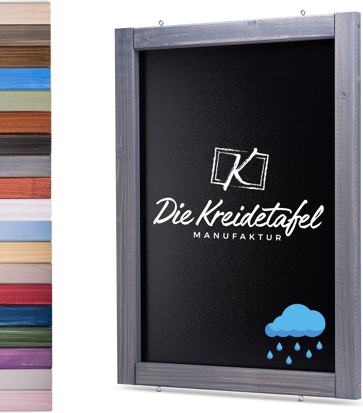 Wetterfeste Outdoor Kreidetafel mit Holzrahmen / Grau 55x105cm