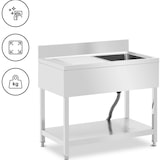 thumbnail of Royal Catering - Royal Catering RCGS-1B100D6 Évier 1 bac de 400 x 400 x 250 mm avec étagère supplémentaire en acier inoxydable