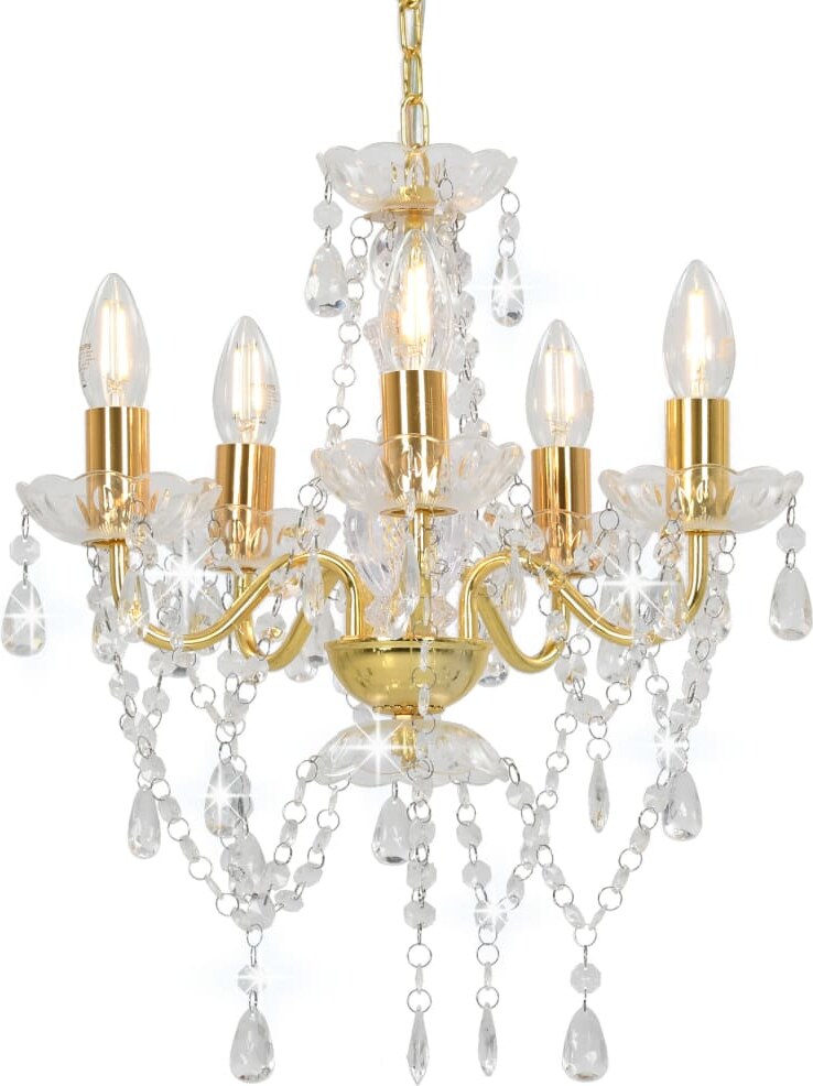 vidaXL Kronleuchter mit Perlen Golden Rund 5×E14
