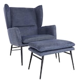 thumbnail of Lounge-Sessel mit Ottomane HWC-L62, Sessel Polstersessel Cocktailsessel Hocker, Stoff/Textil ~ blau