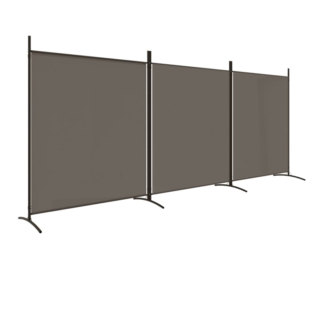 Décoshop26 - 3-teiliger Raumteiler/Trennwand 525 x 180 cm anthrazitfarbener Stoff und Eisen DEC030726 DEC030726