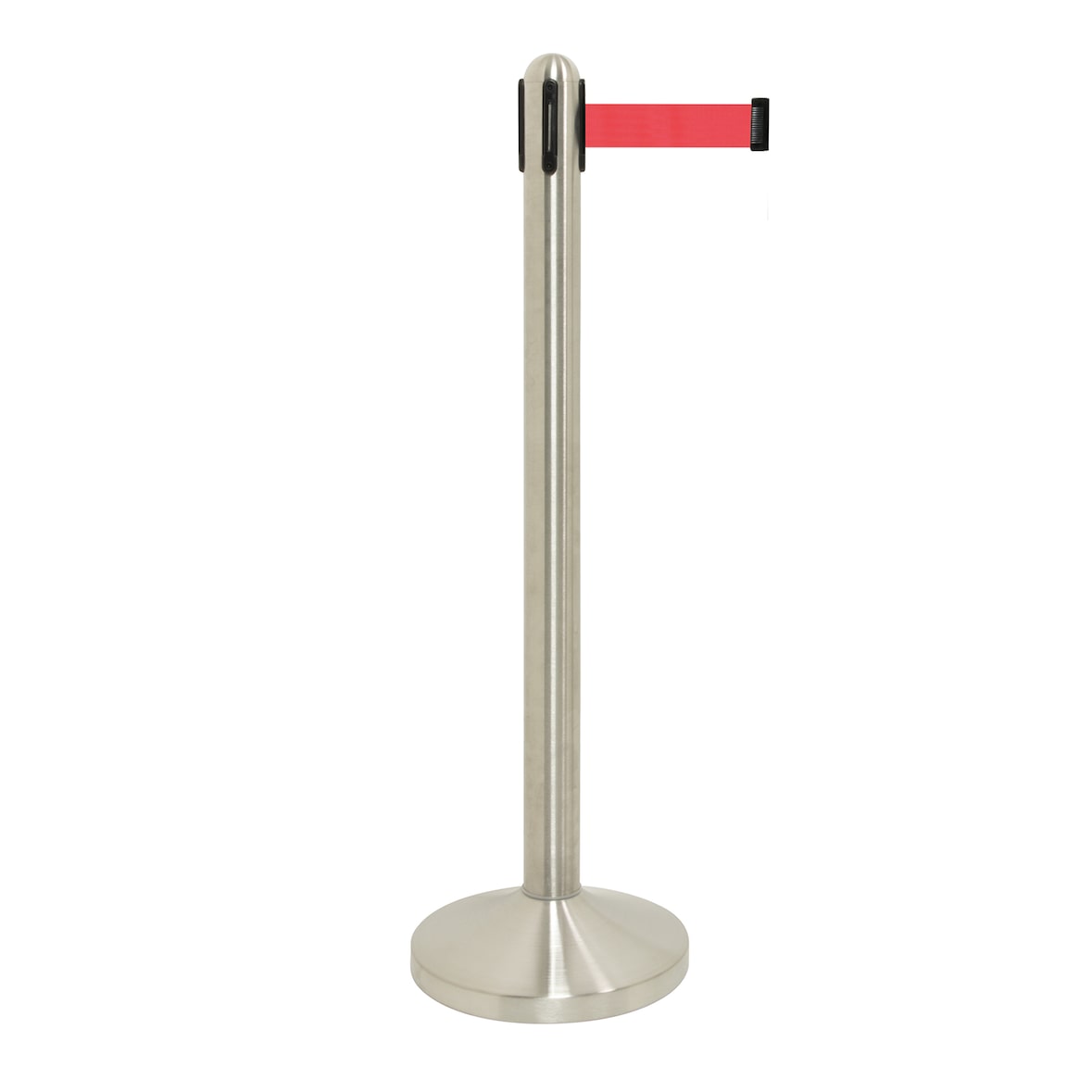 Securit® Uittrekbare Afzetpaal - Chroom - 100cm - Rode nylon band 205cm - Complete set met voet