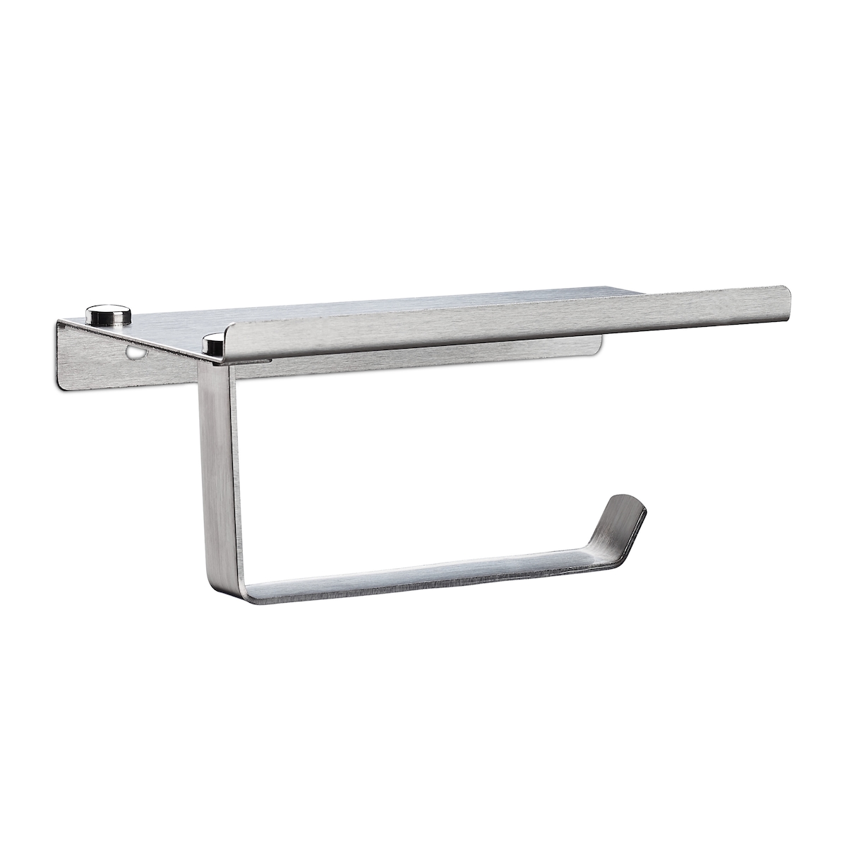 Relaxdays Toilettenpapierhalter, mit Ablage, Klopapierhalter Edelstahl gebürstet, Wandmontage, HBT 8x18x9,5 cm, silber