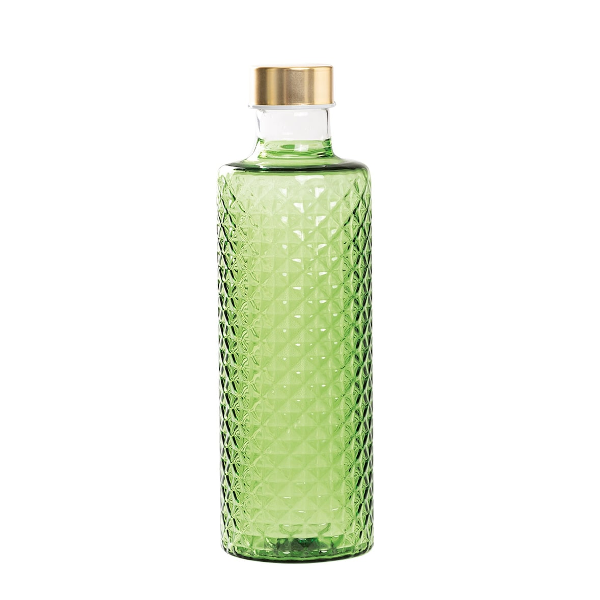 Isolano-Flasche aus mundgeblasenem Borosilikatglas mit Diamanteffekt, apfelgrün, inklusive zwei Verschlüssen für modernes Design