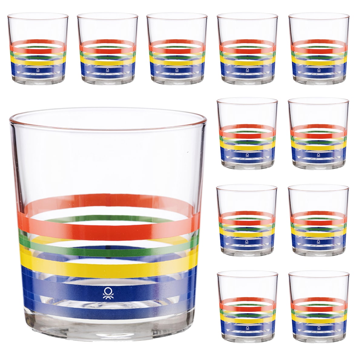 Benetton - Glaswaren 12 33cl-Gläser aus Glas in verschiedenen Farben