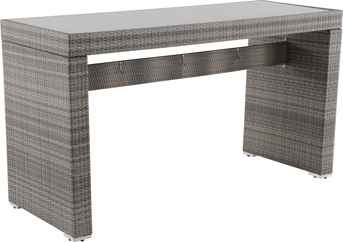 METRO Professional Tavolo da bar Barbados, alluminio/rattan PE/vetro temperato, 75 x 200 x 110 cm, resistente alle intemperie, per 6 persone, grigio