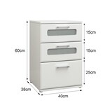 thumbnail of Nachttisch mit 3 Schubladen, oberste mit Glaseinsatz, Weiß, 40x60x38 cm, aus Holz
