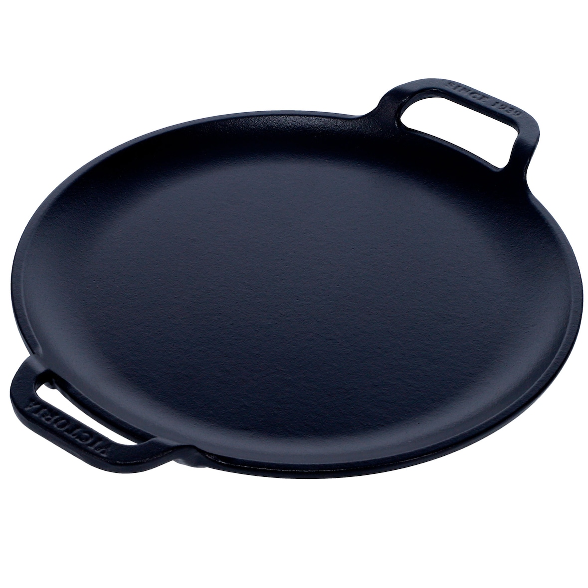 Victoria Grillplatte Gusseisen für Pizza, Pfanne 25cm mit Griffen, Induktion, Feuer, Ofen, VIC-31800, Schwarz