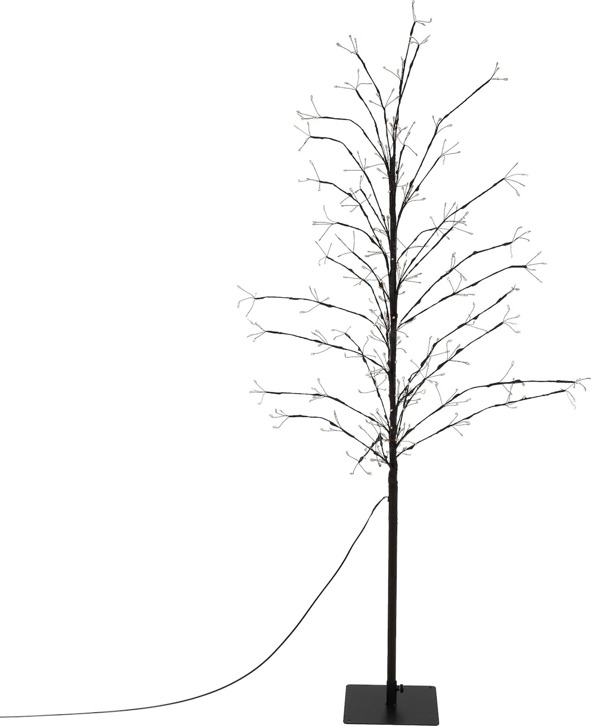 Ein schwarzer Baum mit Lichtern.