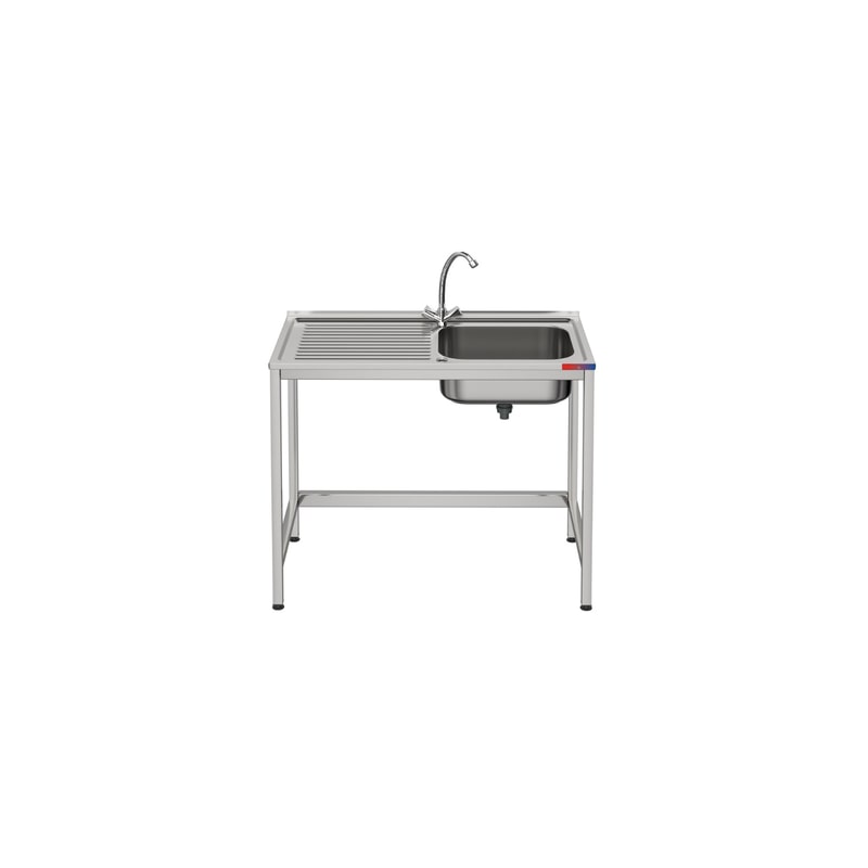 Lavello in acciaio inossidabile per banco bar con vasca lavabicchieri, rubinetto incluso, vasca su lato destro | 850 x 800 x 500 mm | Gasfrit