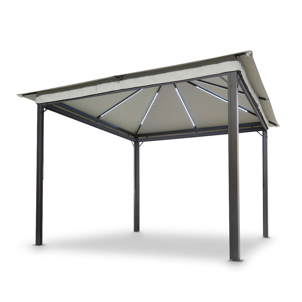 Solarpavillon LINA 3x3 m grau mit LED und Gittergewebe-Rollos