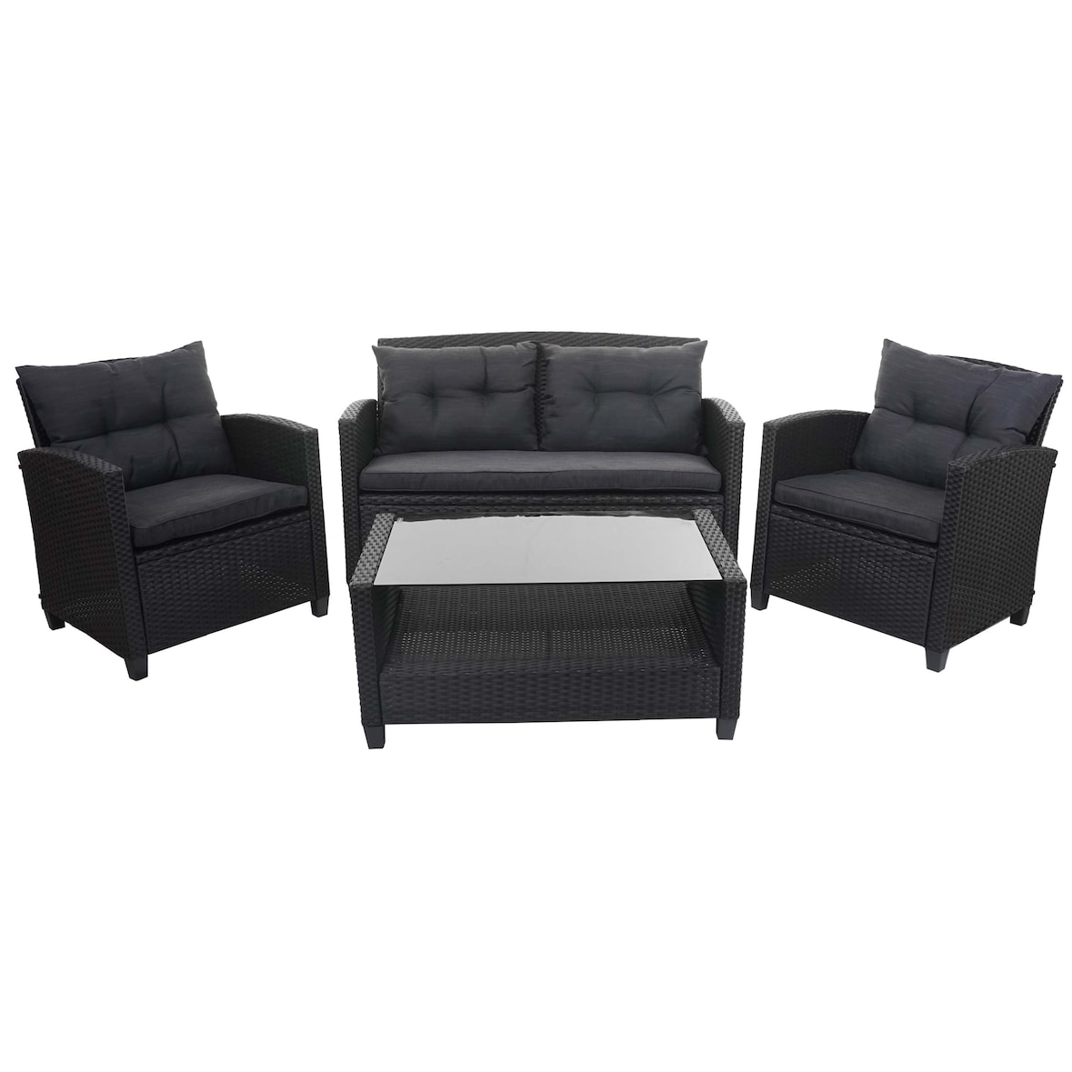 XXL Poly-Rattan Garnitur HWC-F10, Balkon-/Garten-/Lounge-Set Sitzgruppe, Sofa Sessel mit Kissen Spun Poly ~ anthrazit