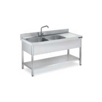 Fregadero Industrial de Acero Inox Gama 600 con Bastidor y Estante 2C/1E